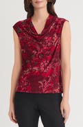 KASPER Floral Cowl Neck Cap Sleeve Top