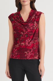 KASPER Floral Cowl Neck Cap Sleeve Top
