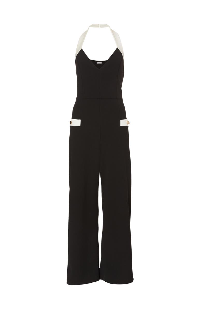 QUIZ Monochrome Halter Jumpsuit with Pocket Detail, Alternate, color, Black