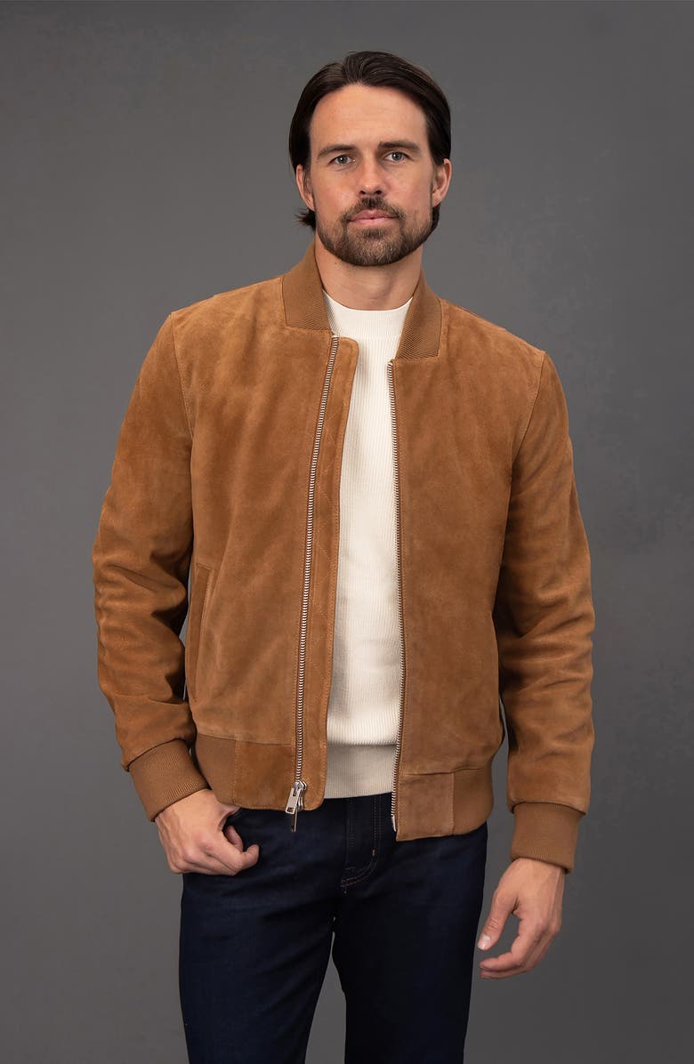 Bagatelle Suede Bomber Jacket, Alternate, color, Cognac
