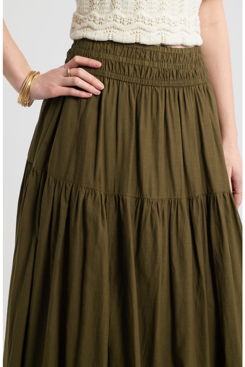 Smocked Waist Cotton Maxi Skirt, Alternate, color, OLIVE DARK