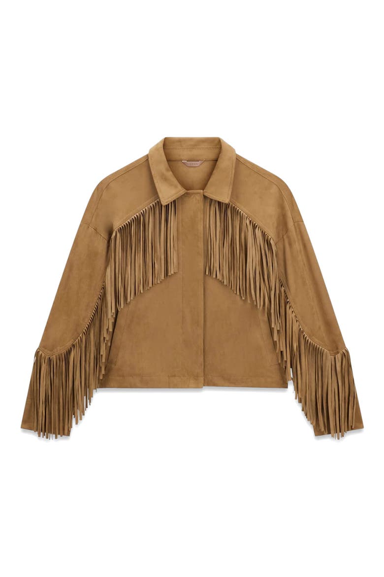 Ibby Faux Suede Fringe Jacket, Alternate, color, BROWN