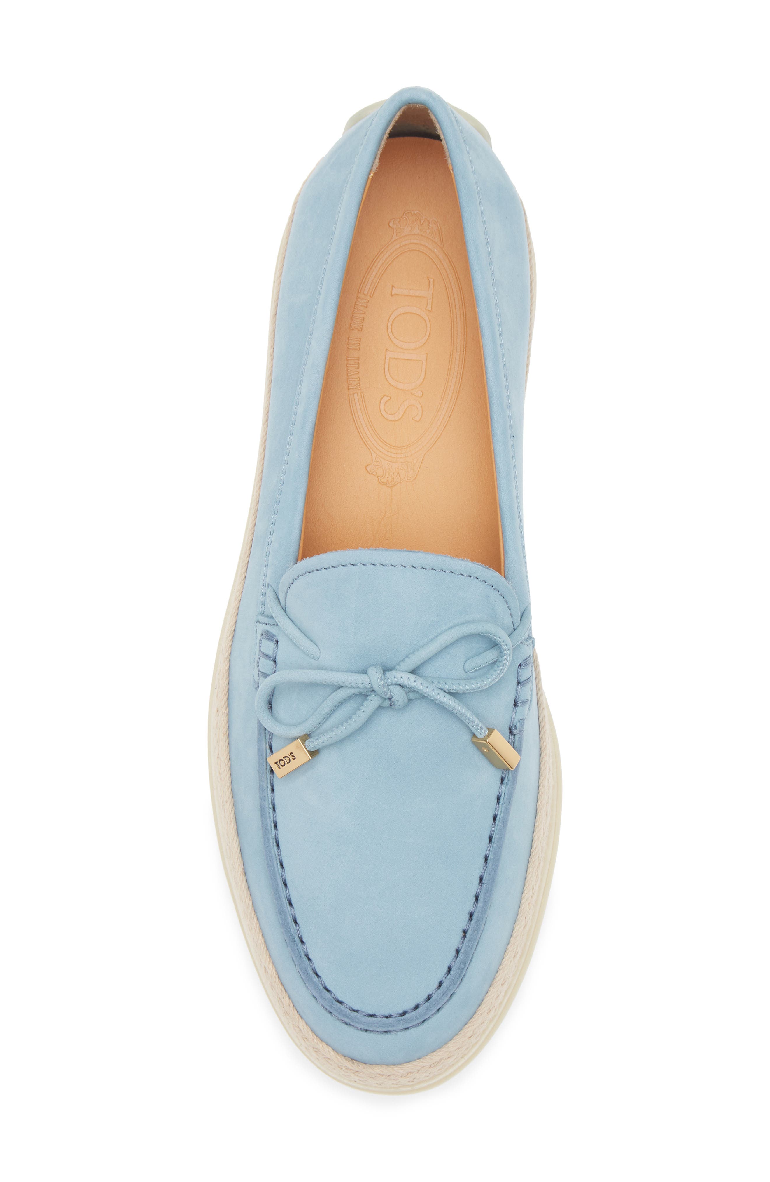 Tod's Raffia Trim Boat Shoe, Alternate, color, Carta Zucc. Chiaro