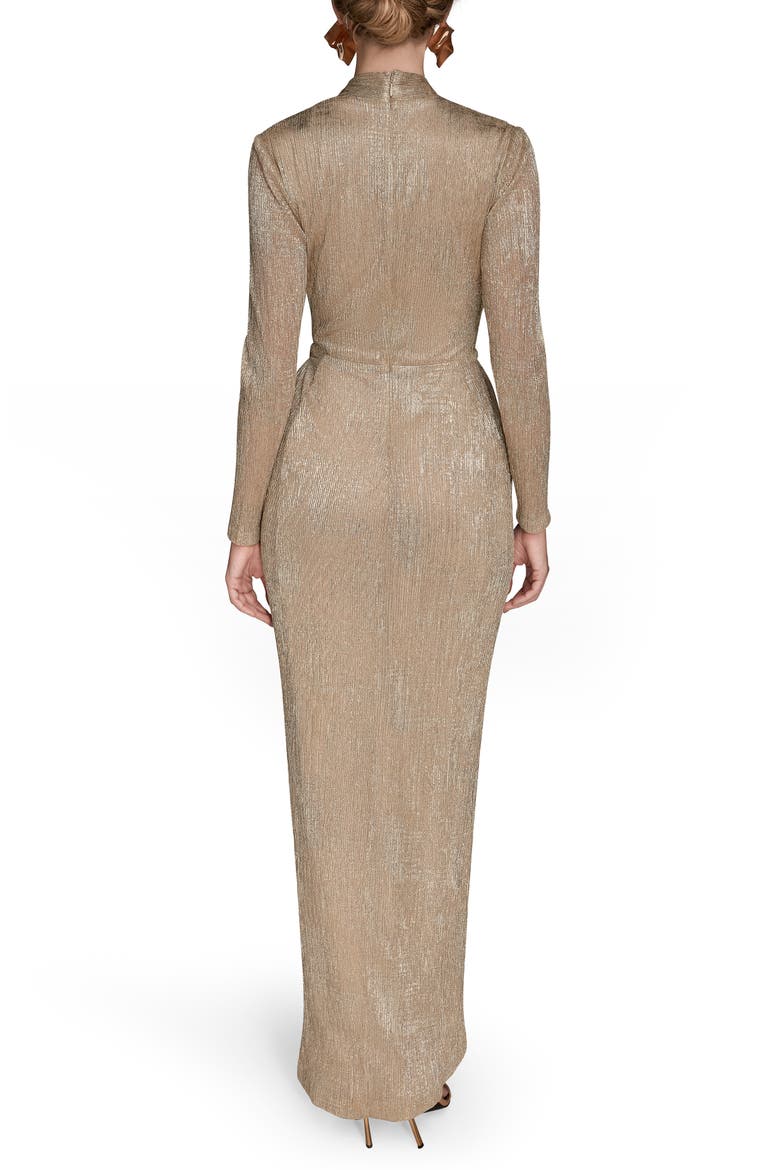 Metallic Side Slit Long Sleeve Gown, Alternate, color, GOLD