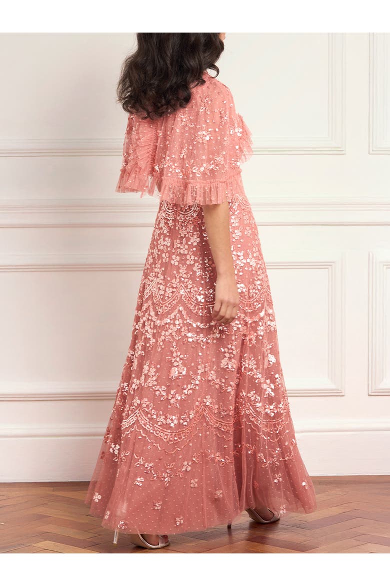 Freya Cape Ankle Gown, Alternate, color, Misty Rose