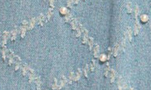 Shop Ramy Brook Elodie Faux Pearl Detail Cotton Blend Miniskirt In Indigo Pearl