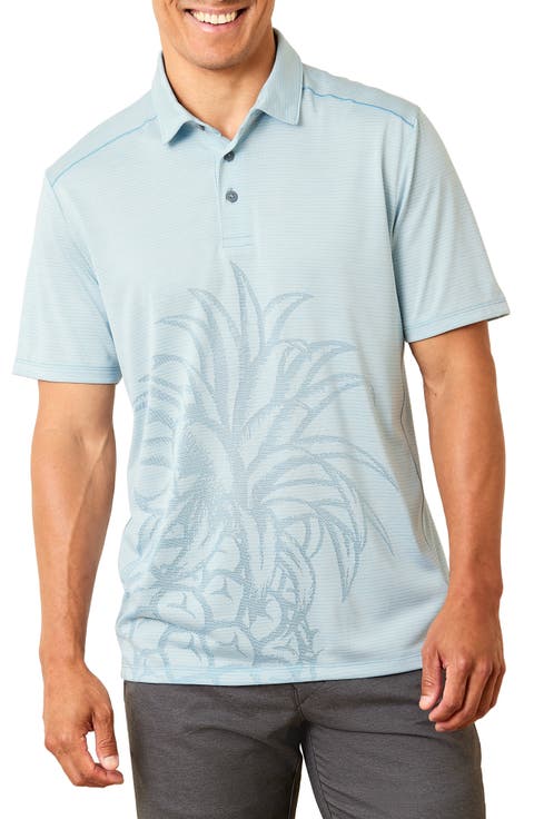 Pina Grande Palm Stripe Recycled Polyester Polo