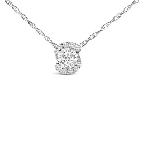 .925 Sterling Silver 1.0 Cttw Lab Grown Round-Cut Diamond Pendant Necklace