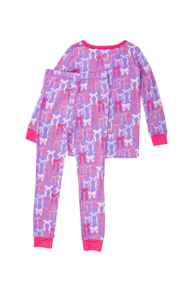 SoftSnooze Girls Ruffle Long Sleeve Pajama Set, Alternate, color, Rosy Ribbons