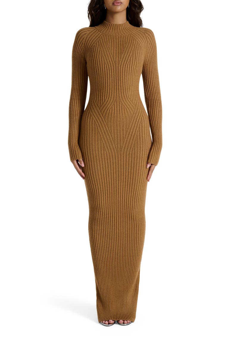 Long Sleeve Body-Con Maxi Dress, Main, color, CAMEL