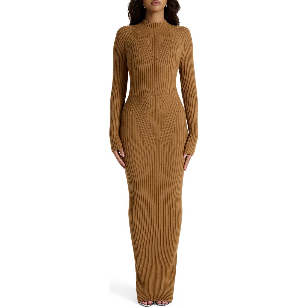 Naked Wardrobe Long Sleeve Body-con Maxi Dress In Brown