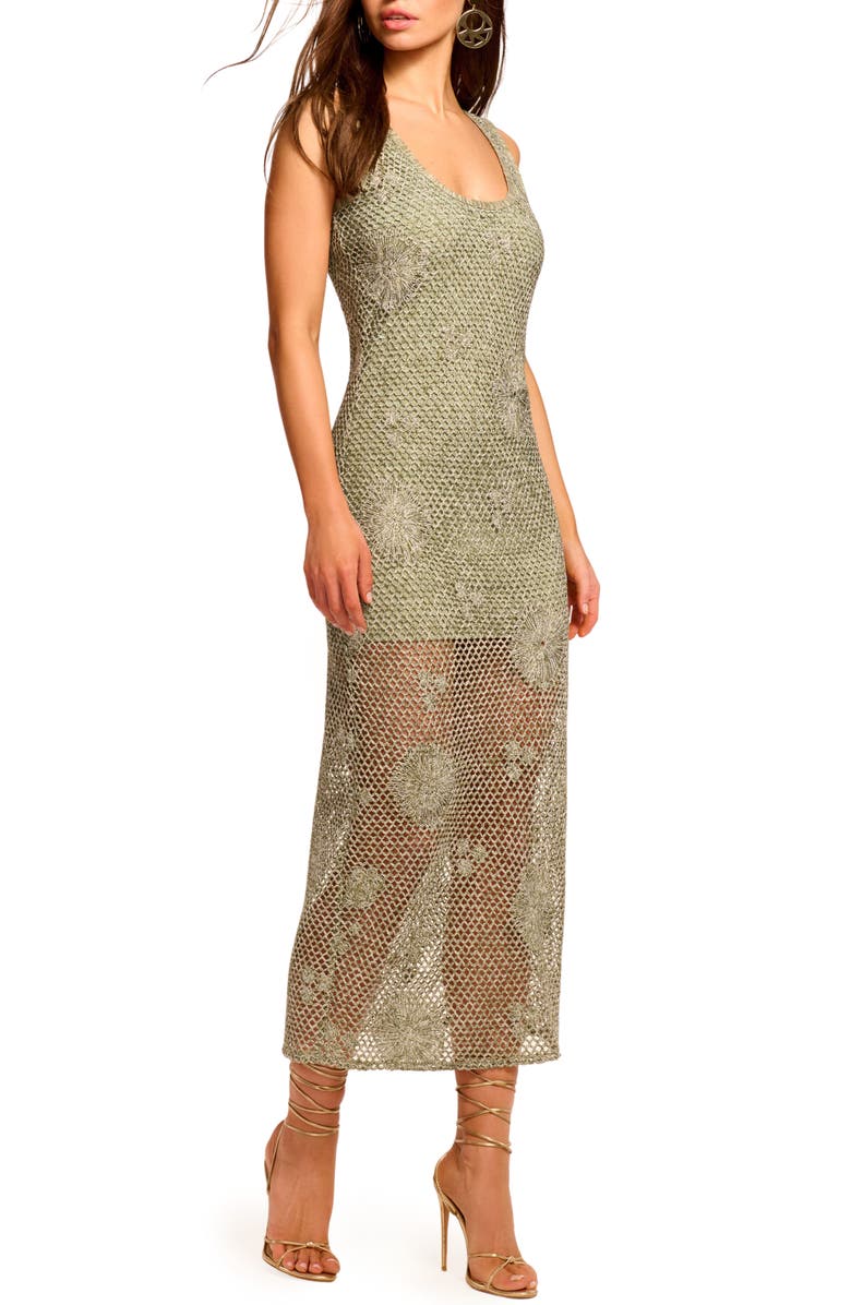 Ramy Brook Liliana Metallic Open Stitch Sleeveless Sweater Dress, Main, color, 