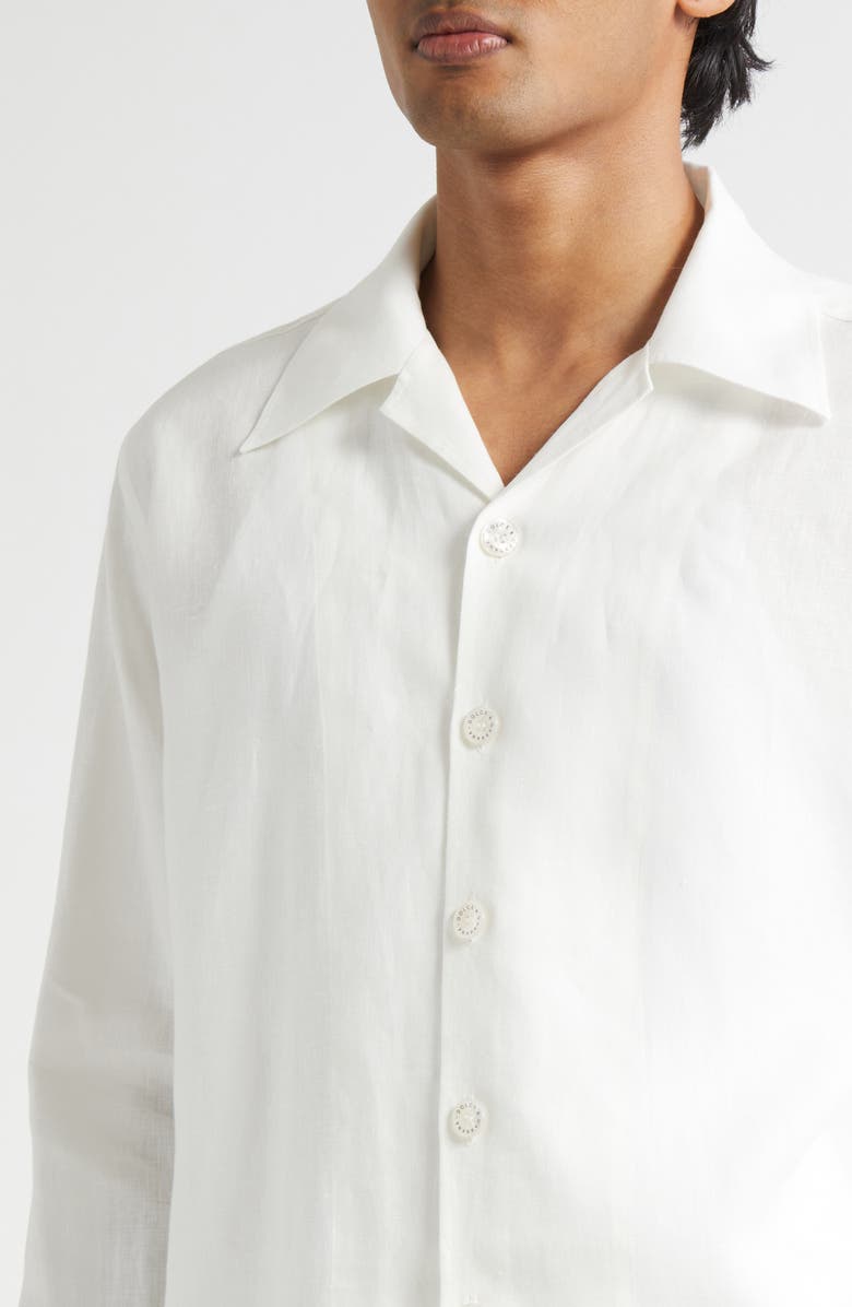 Dolce&Gabbana Long Sleeve Linen Camp Shirt, Alternate, color, W0111 Bianco
