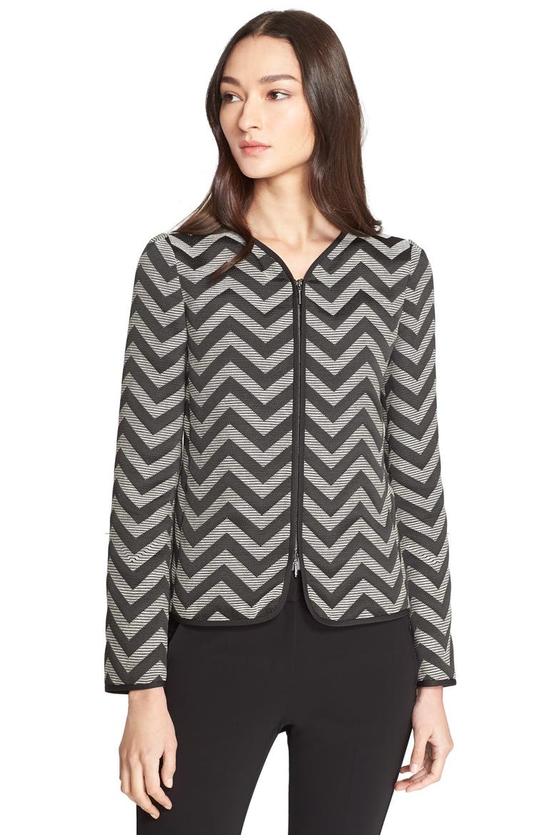 Chevron Tailored Zip Front Jacket, Main, color, WHITE/ BLACK