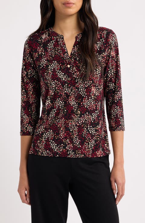Printed Henley Knit Top