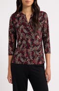 AK ANNE KLEIN Printed Henley Knit Top