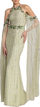 Mac Duggal Embellished Column Gown With Cape Sleeves