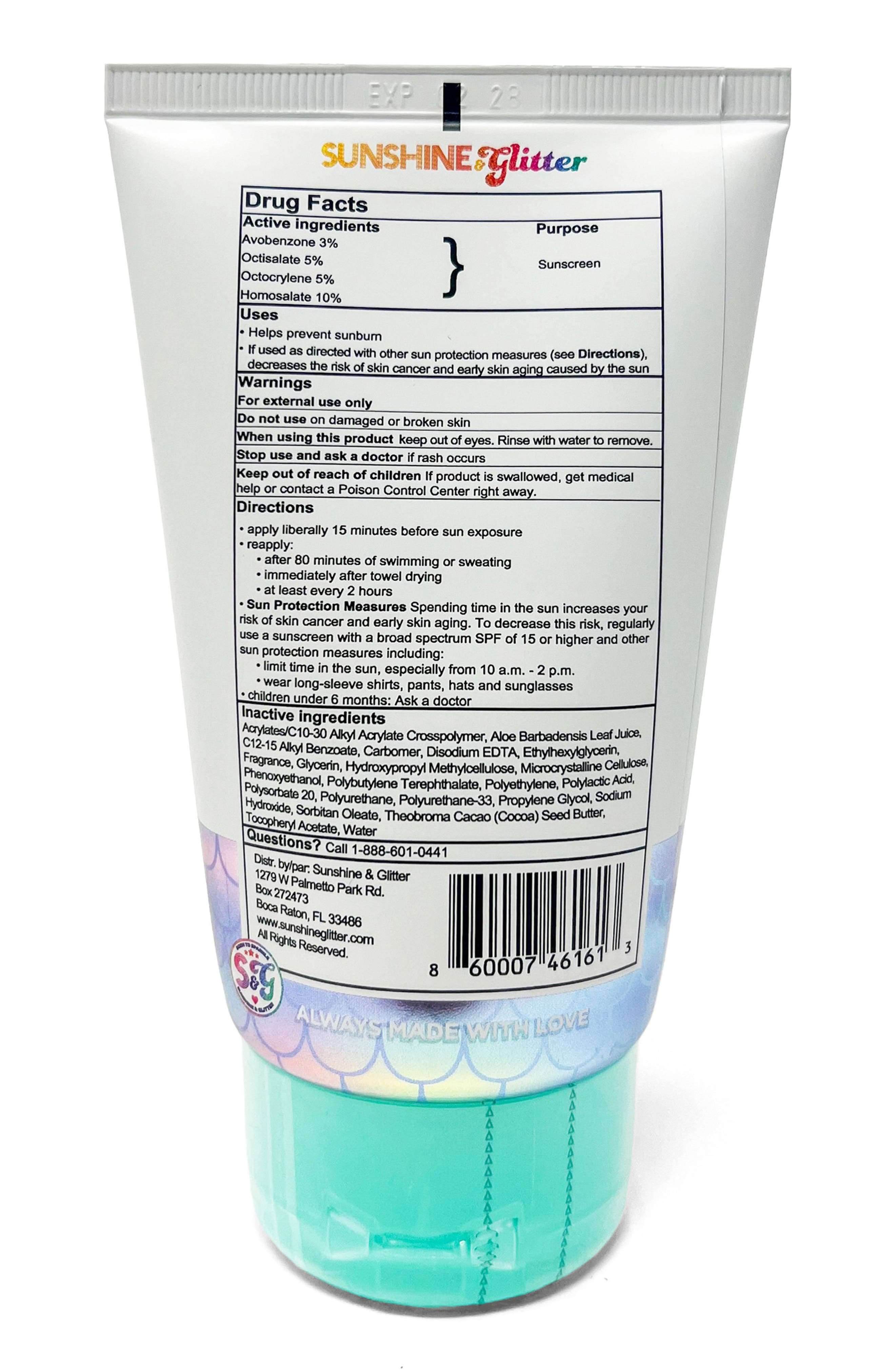 Sunshine & Glitter Kids' SeaStar Sparkle Mermaid Reef Safe Biodegradable Glitter Sunscreen SPF 50, Alternate, color, Teal