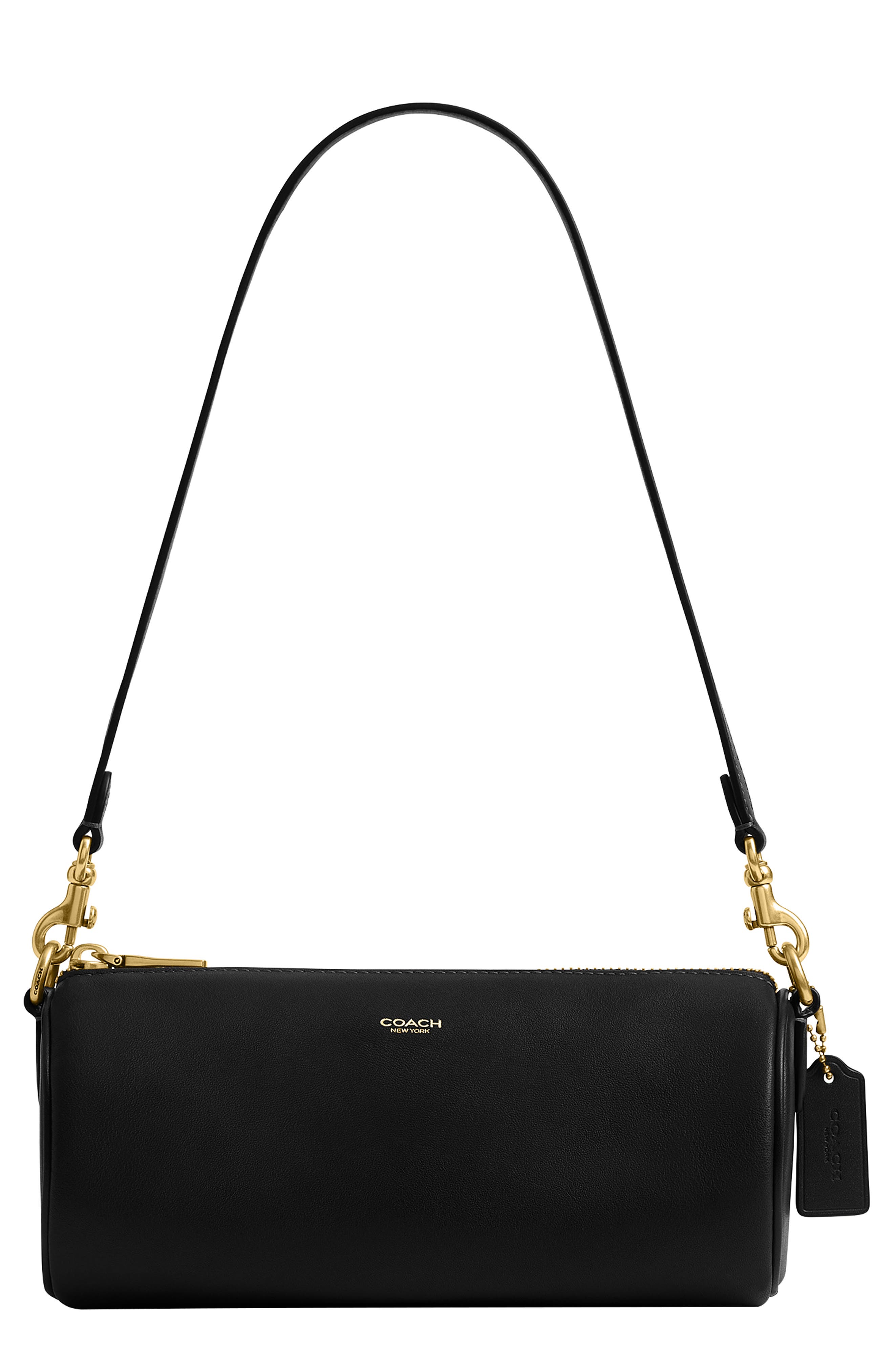 COACH Leather Barrel Bag, Main, color, Black