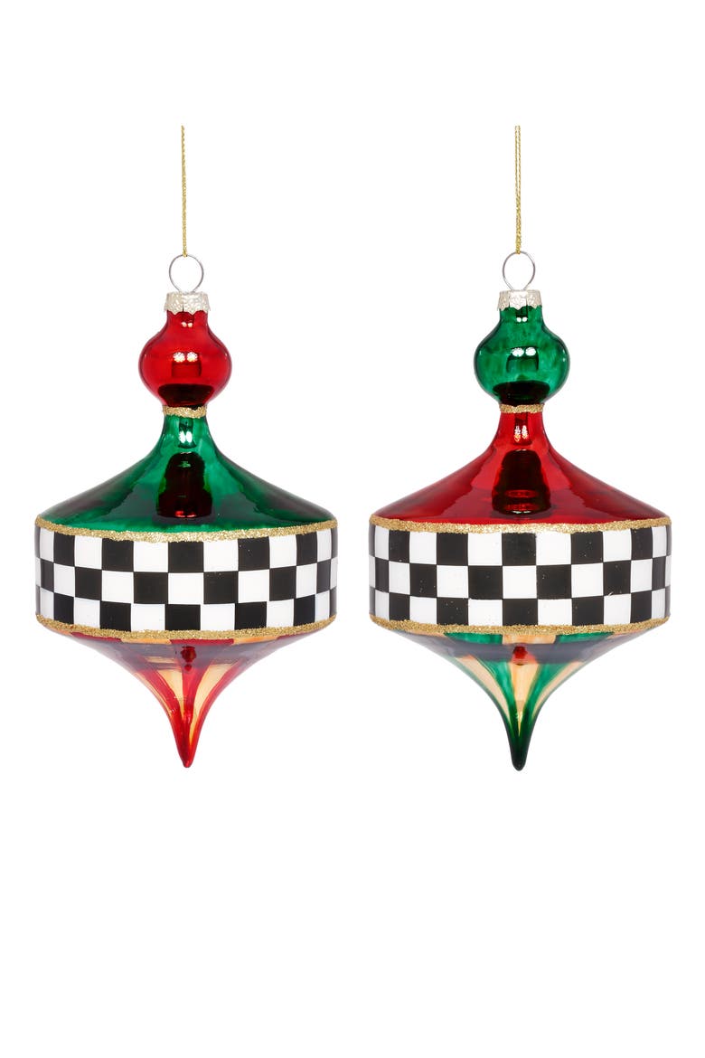 Diamond Check Finial Ornament, Set of 6, Main, color, Green