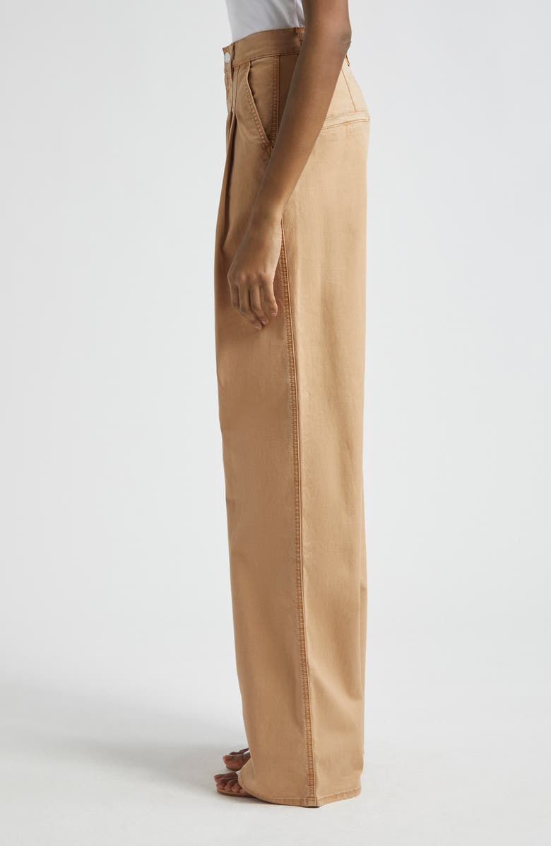 Veronica Beard Mia Double Pleat Wide Leg Stretch Cotton Pants, Alternate, color, Khaki