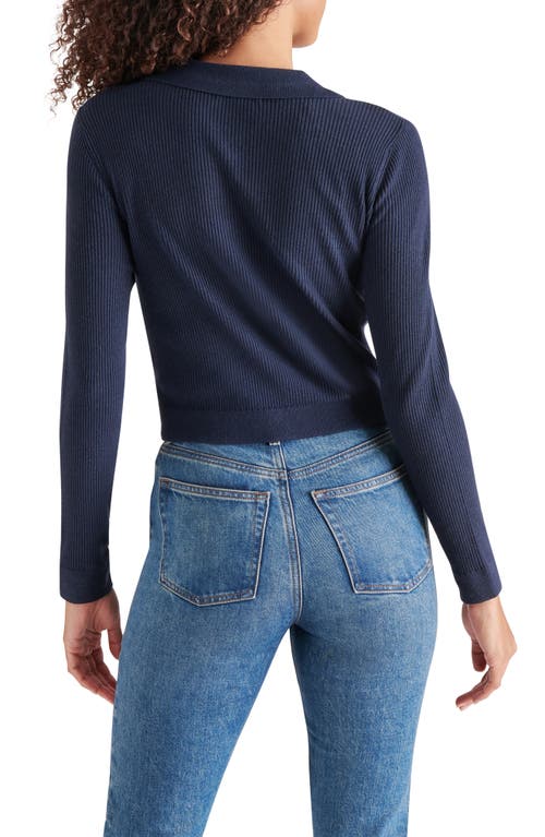 Steve Madden Ayda Collar Rib Cardigan In Blue