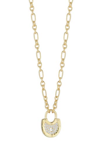 Sphera Milano Cubic Zirconia Padlock Pendant Necklace In Gold
