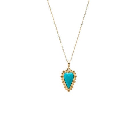 Natural Stone Elongated Heart Beaded Necklace