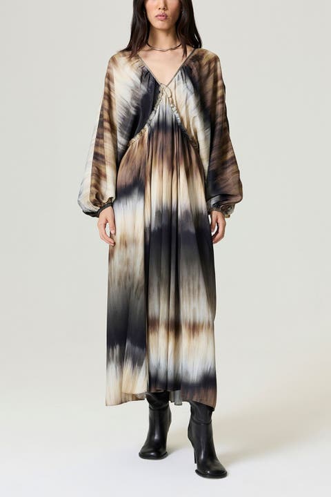 Tie-Back Batik Print Maxi Dress