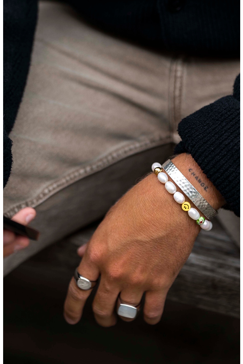 Smiley Face Pearl Bracelet, Alternate, color, White / Mixed Colors