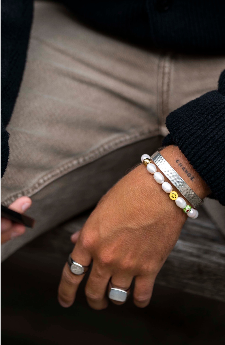 Nialaya Smiley Face Pearl Bracelet, Alternate, color, White / Mixed Colors