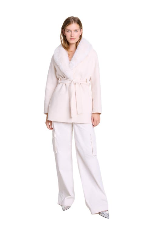 Maje Belted Short Coat In Neutral