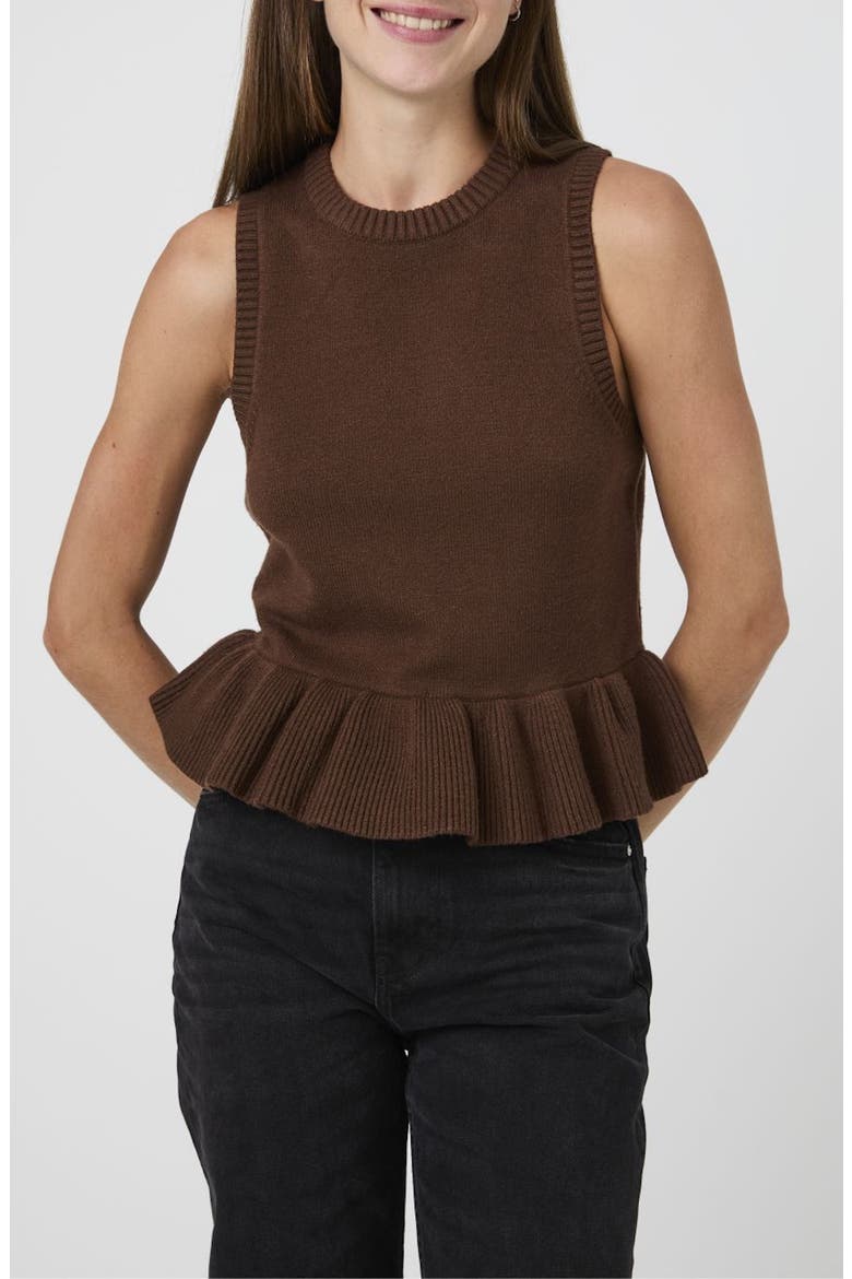 Ruffle Hem Sweater Vest, Main, color, BROWN