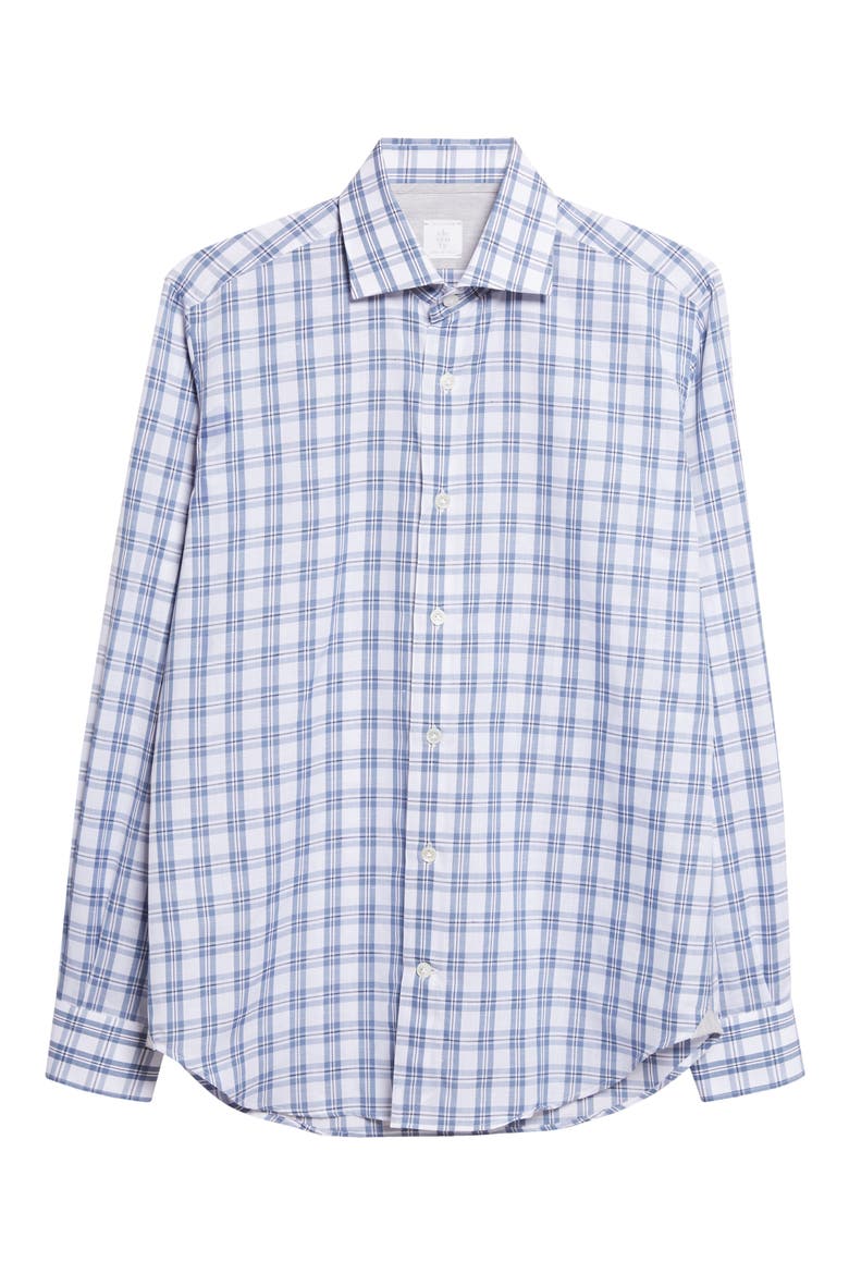Dandy Collar Check Cotton & Linen Button-Up Shirt, Alternate, color, 08 DENIM