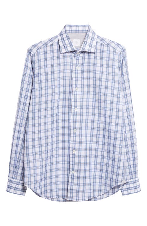 Dandy Collar Check Cotton & Linen Button-Up Shirt