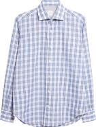 Eleventy Dandy Collar Check Cotton & Linen Button-Up Shirt
