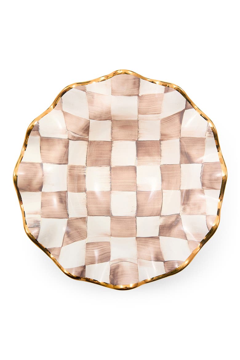 Mocha Check Ceramic Fluted Breakfast Bowl, Alternate, color, MOCHA
