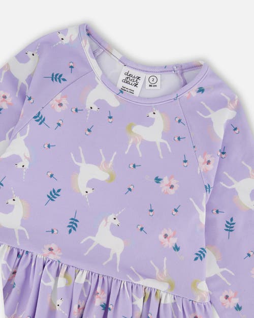 Deux Par Deux Jersey Dress With Pockets Unicorn In Purple