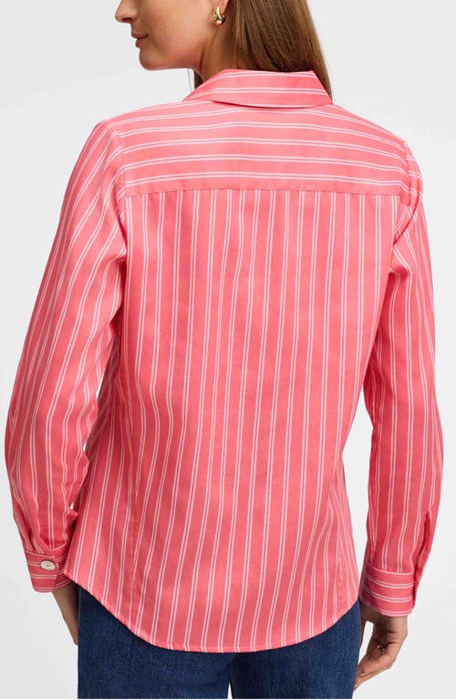 Foxcroft Paityn Stripe Cotton Button-up Shirt In Sunkissed Coral/white