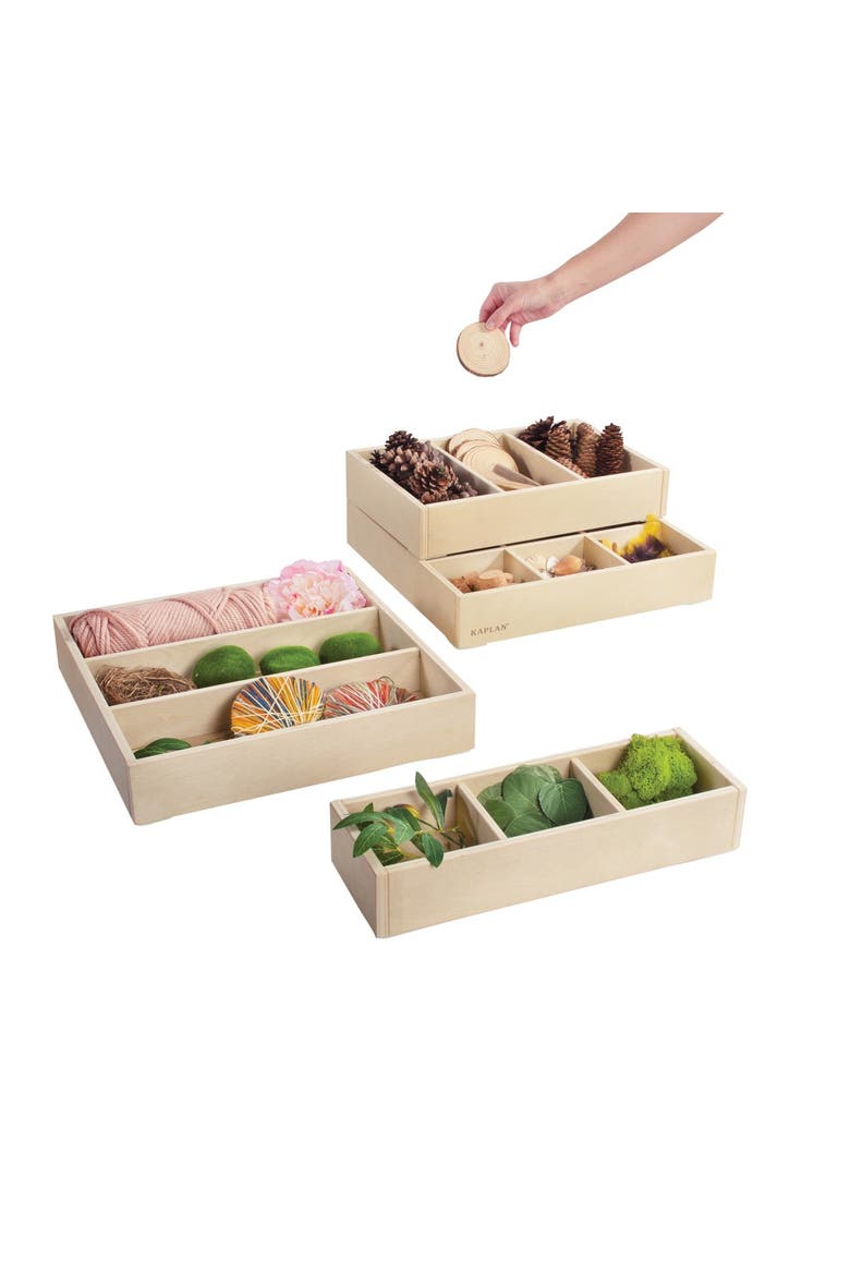 Loose Parts Stacking Wooden Trays - Set of 4, Main, color, Brown