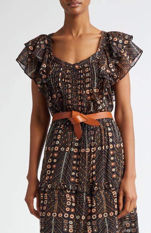 Isabel Marant Étoile Madrana Print Flutter Sleeve Top In Faded Black