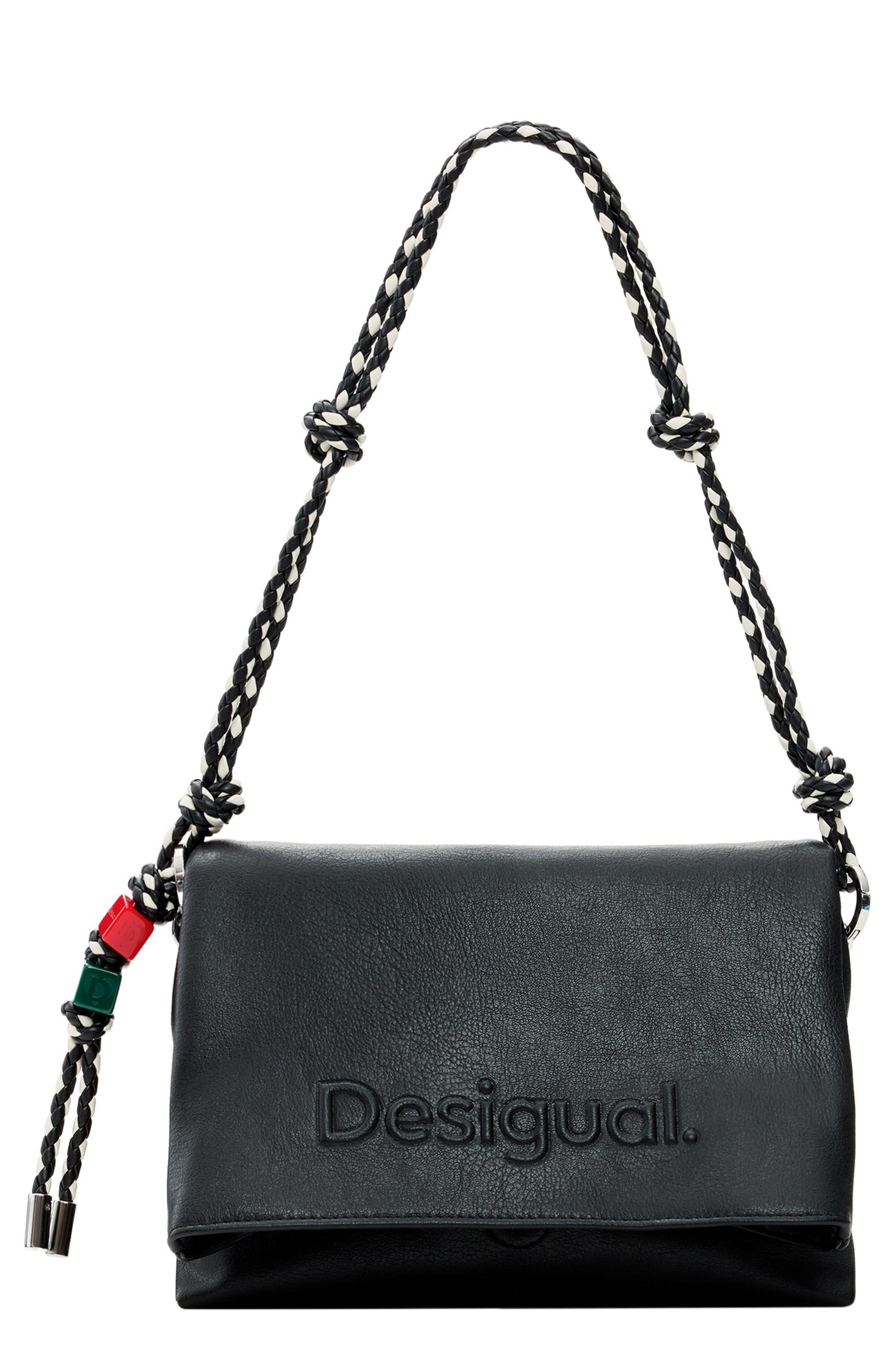 Desigual Logo Charm Crossbody Bag, Main, color, Black