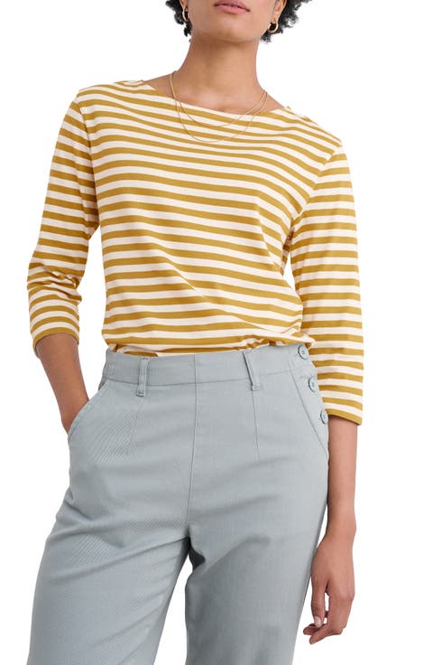 Sailor Stripe Three-Quarter Sleeve Organic Cotton Top