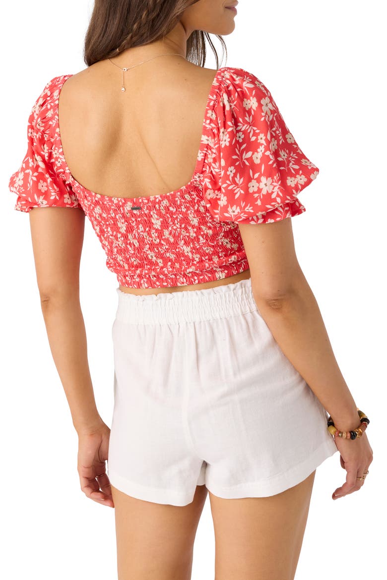 Lorna Floral Smocked Crop Top, Alternate, color, CAYENNE