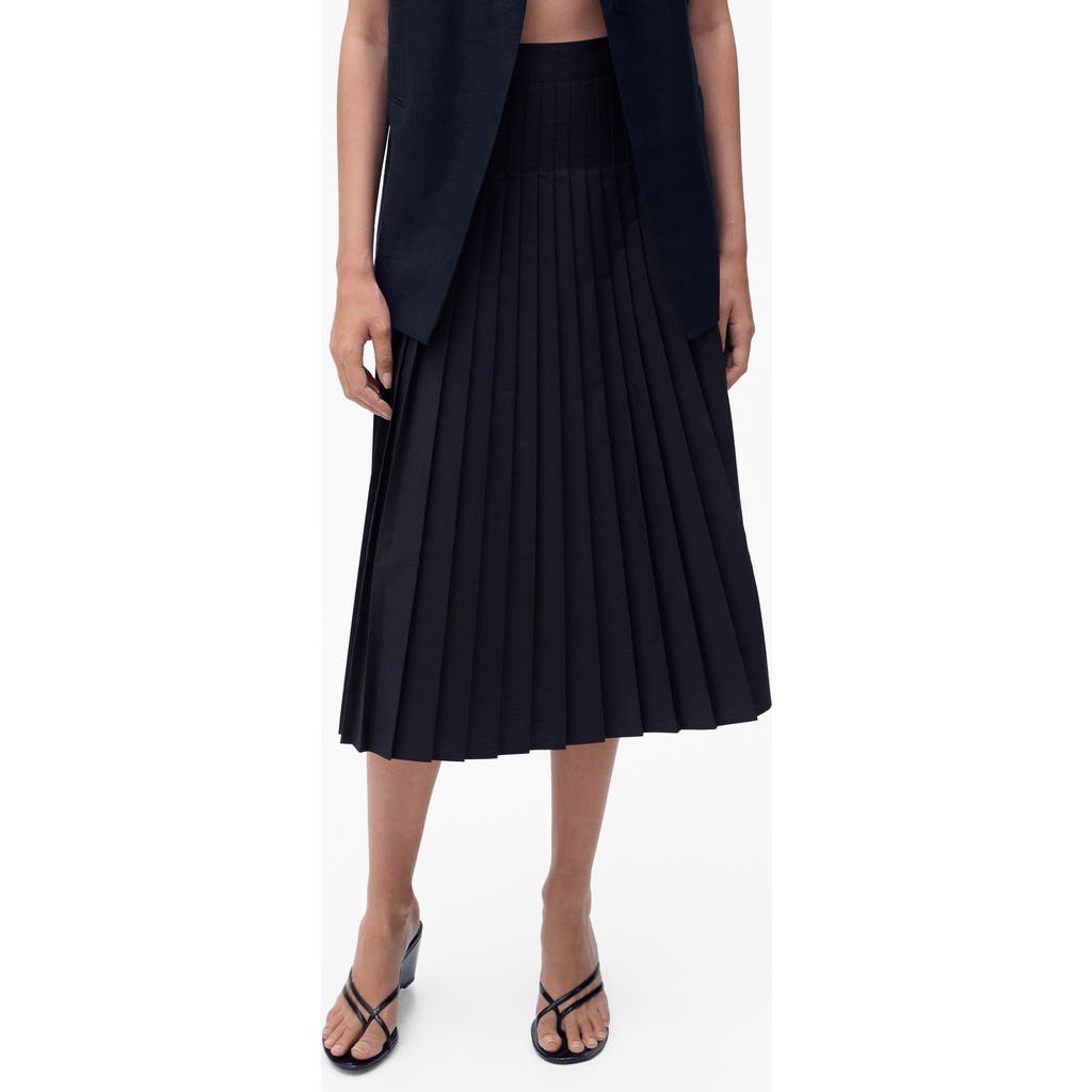 Mango Pleated Midi Skirt Dark Navy In Blue