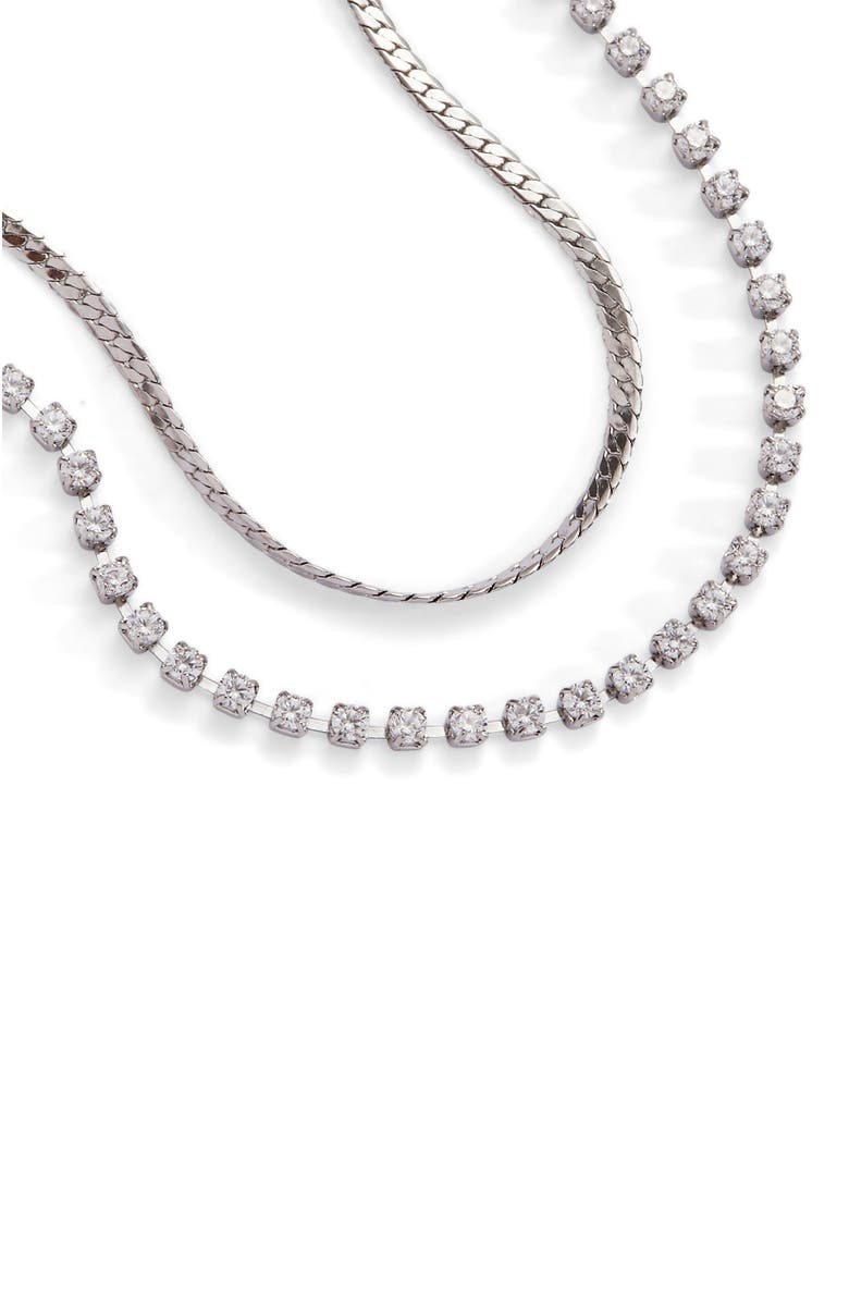 Alex and Ani 2 Row Crystal Tennis Chain  Bracelet, Alternate, color, Silver