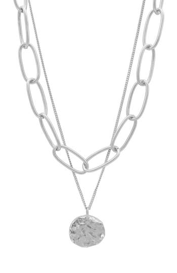 Adornia Silver Plated Oval Link Chain And Coin Pendant Layered Necklace In Silver