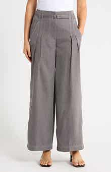 Belted Topstitch Wide Leg Pants