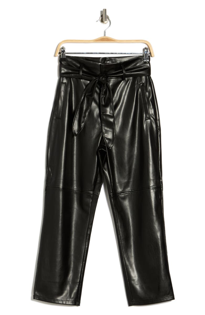 Tart Kimiko Tie Waist Faux Leather Pants, Alternate, color, Black