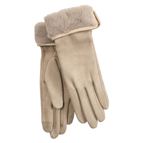 Echo Stretch Suede Fold-up Faux Fur Cuff Gloves In Neutral